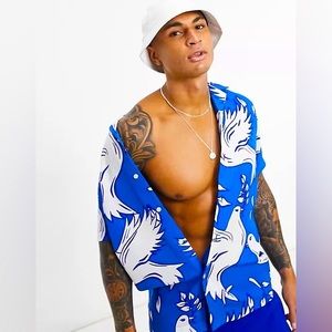 ASOS Design Regular Revere Shirt In Bird Print